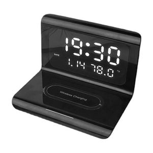 Catzon Led Digital Alarm Clock With 10w Wireless Fast Charging-black