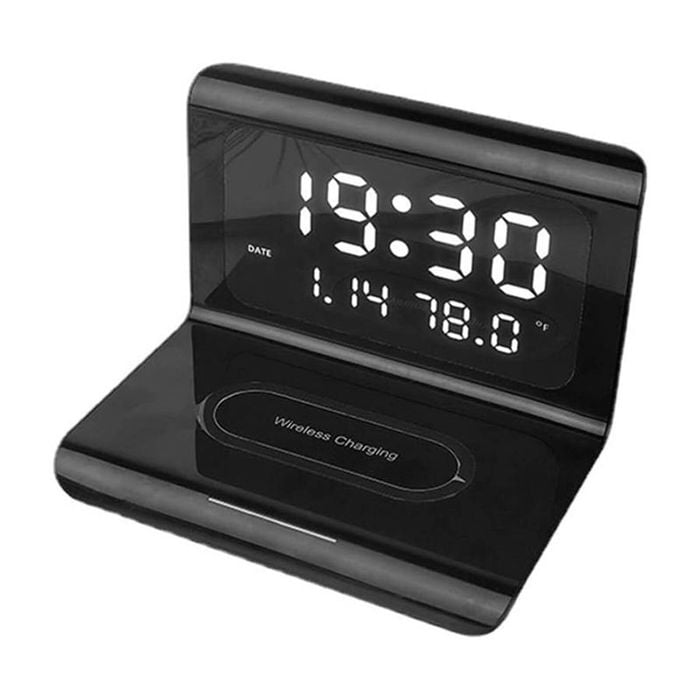 Catzon Led Digital Alarm Clock With 10w Wireless Fast Charging-black