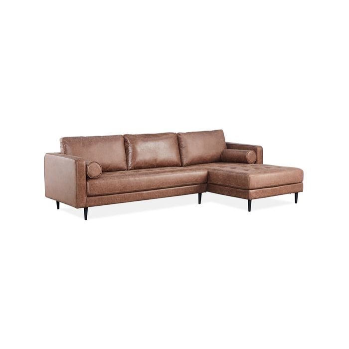 Chelsea 2 Seater Sofa Fabric Lounge Couch with RHF Chaise Dark Brown