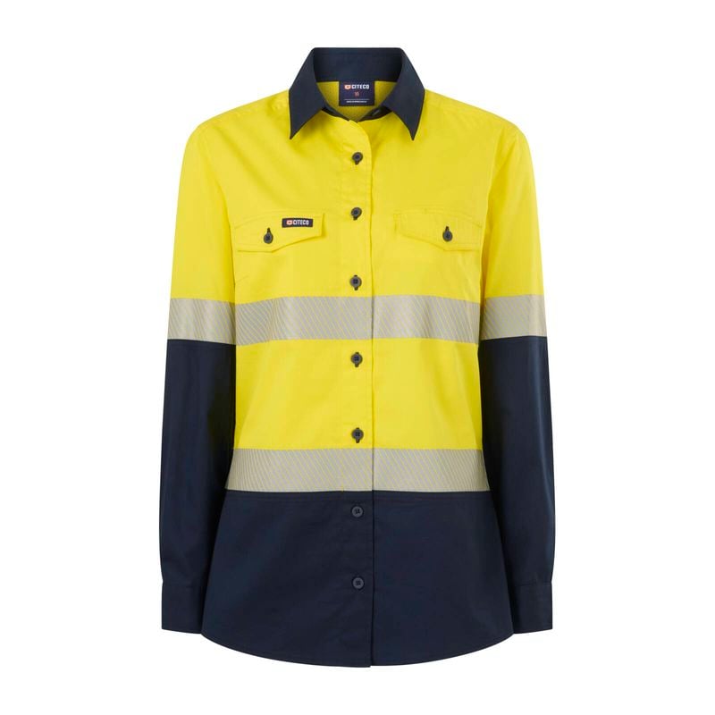Size 16 Yellow/Navy Womens Long Sleeve Shirt Taped Hi Vis