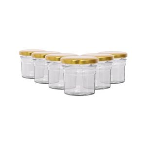 Argon Tableware 90ml Glass Jam Jars With Airtight Gold Lids - Set Of 6 Empty Screw Top Kitchen Storage Preserving Jar