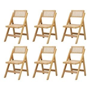 Oikiture 6x Dining Chairs Folding Rattan Chair Wooden Natural
