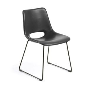 Zahara synthetic leather Black chair with steel legs with black finish