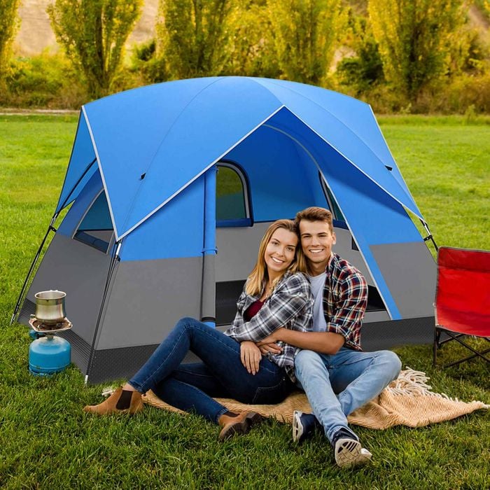 Costway 3-Person Outdoor Tent Waterproof Double-Layer Hiking Tent Blue