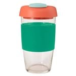 Avanti GoCup Reusable 473ml Glass Coffee Cup - Green/Coral/Seafoam