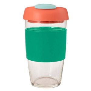 Avanti GoCup Reusable 473ml Glass Coffee Cup w/Silicone Grip Green/Coral/Seafoam