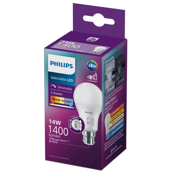 Philips A60 B22 LED 1400lm 5CCT 14W Dimmable Globe
