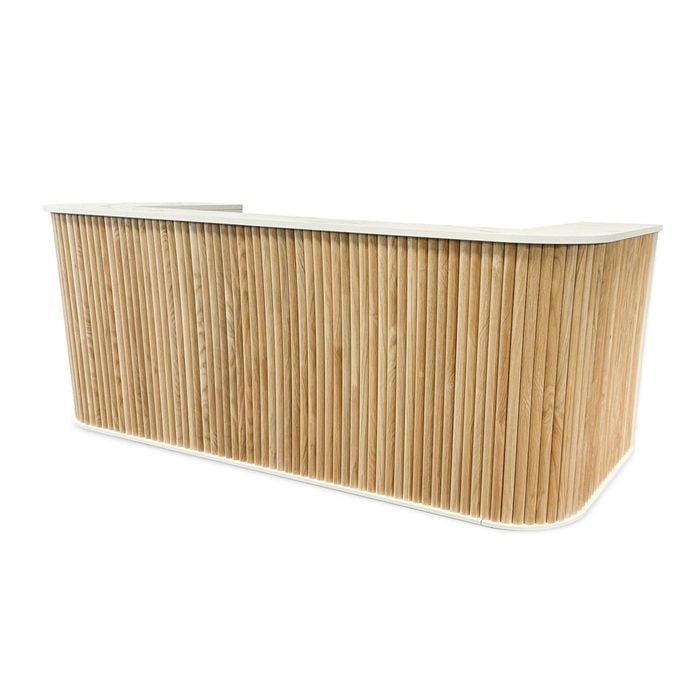Modern Hotel Lobby HALO Reception Desk 240cm(W)x82cm(D)x105cm(H)- Oak & White