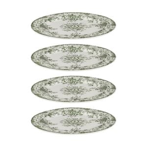 4x Casa Domani Rosetta Rim Dinner Plate Elegant Antique Green Porcelain 26.5cm