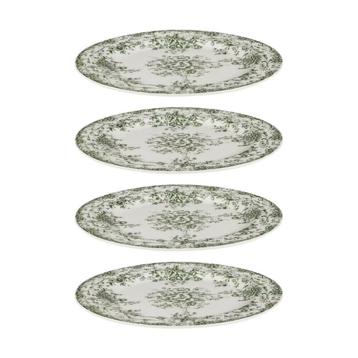 4x Casa Domani Rosetta Rim Dinner Plate Elegant Antique Green Porcelain 26.5cm