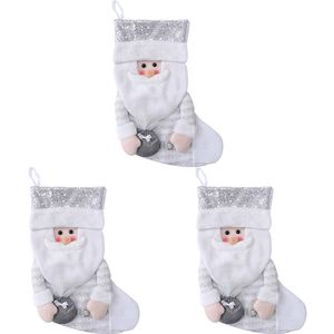 3x LVD Stocking Santa Silver Hanging Seasonal Christmas Home/Lounge Decoration