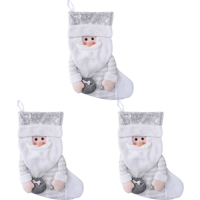 3x LVD Stocking Santa Silver Hanging Seasonal Christmas Home/Lounge Decoration