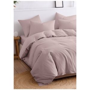 The Lighthouse Washed Cotton Quilt Duvet Cover Bedding Set Double Bed Pink