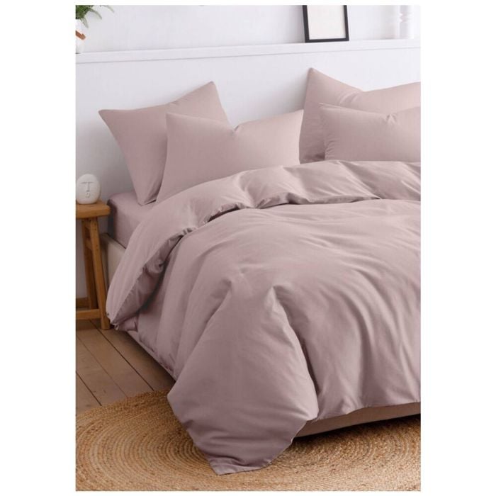The Lighthouse Washed Cotton Quilt Duvet Cover Bedding Set Double Bed Pink