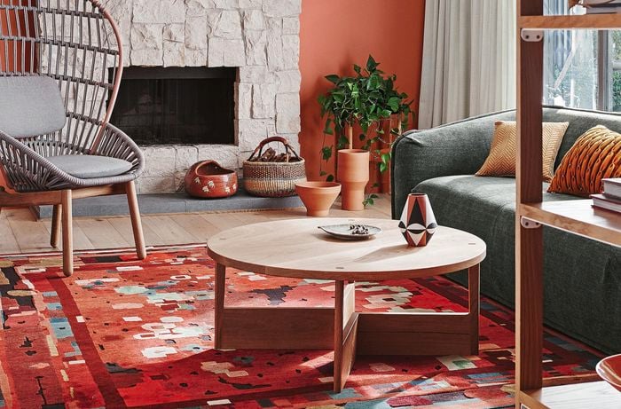 Living room with lots of red decor