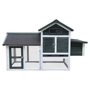 Furtastic Large Wooden Chicken Coop & Rabbit Hutch Enclosure with Nesting Box, Ramp & Wire Mesh Run - Green
