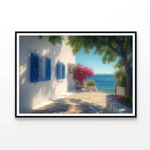 White Building, Blue Shutters  Print 100% Australian Made 120x90cm  (Poster)