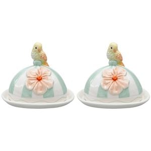 2PK Urban Ceramic Perdy Parrot Butter Storage Dish 12x16cm Green