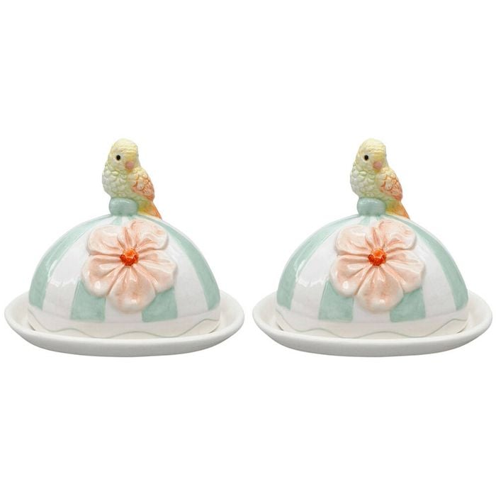 2PK Urban Ceramic Perdy Parrot Butter Storage Dish 12x16cm Green