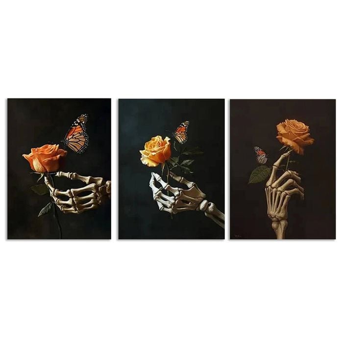 3pcs Holding an orange rose in her hand Print 100% Australian Made 3 x 40x60cm (Metal Print)