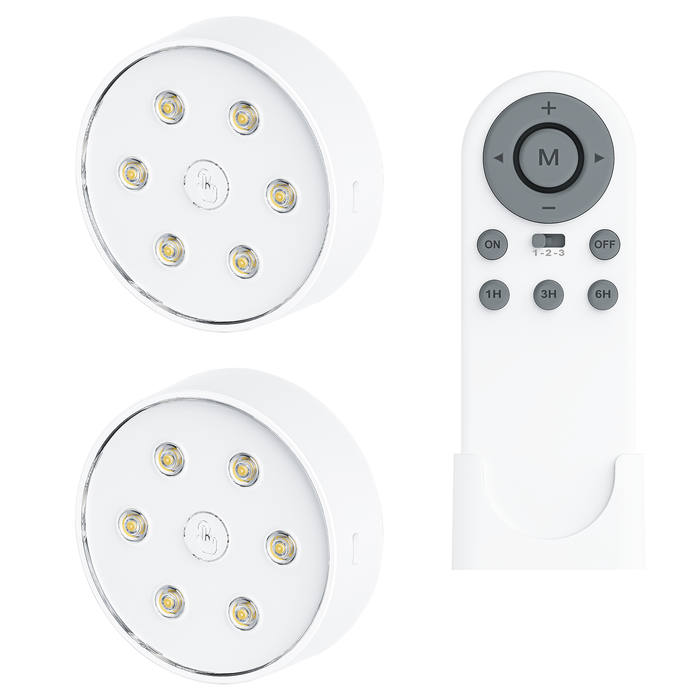 Arlec Rechargeable Linkable Puck Light Kit With Remote - 2 Pack 