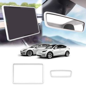 Screen Protector Rearview Mirror Frame For Tesla Model 3 2017-2023 And Model Y 2021-2025 Protection Silicone Cover Case White