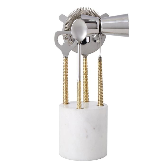 5pc Davis & Waddell Twisted Gold Handle & Marble Bar Set Gold/White 22x8cm