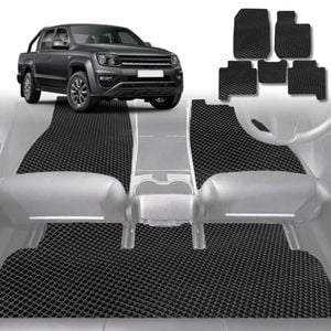 6D Diamond Car Floor Mats for VolksWagen Amarok Dual Cab 2010-2022-Full Set-Black-Outback GT