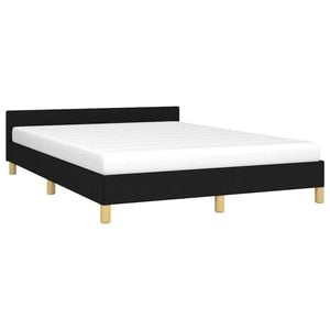 vidaXL Bed Frame Slat Bed Base with Headboard Black 153x203 cm Queen Fabric