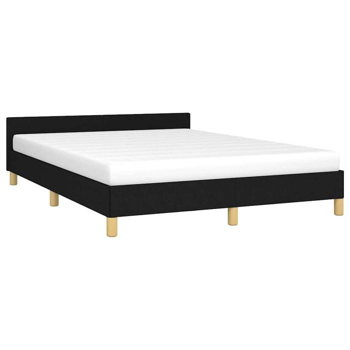 vidaXL Bed Frame Slat Bed Base with Headboard Black 153x203 cm Queen Fabric