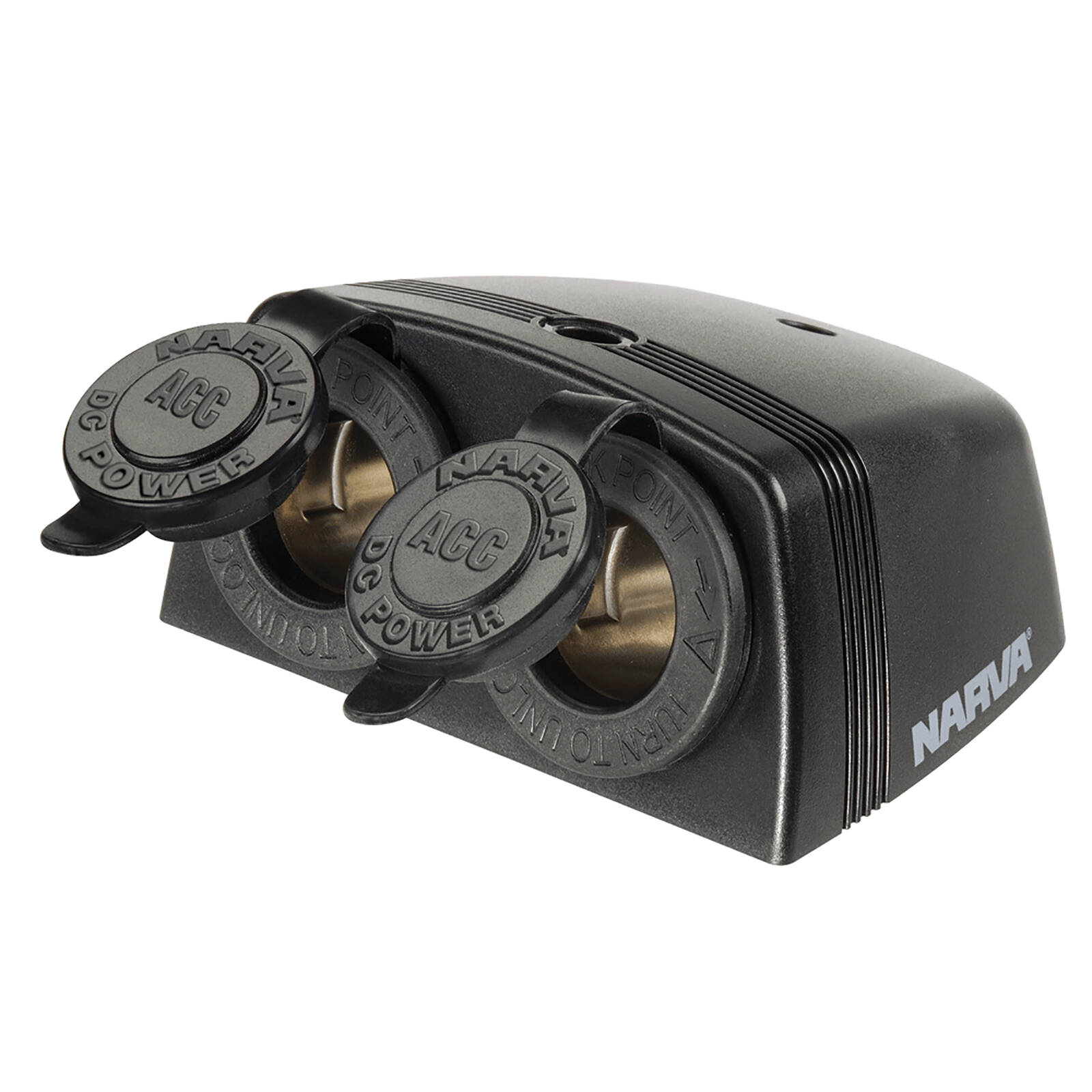 cigarette lighter plug bunnings Narva 12/24V 20/10A Black Heavy-Duty Twin Surface Mount Accessory Sockets