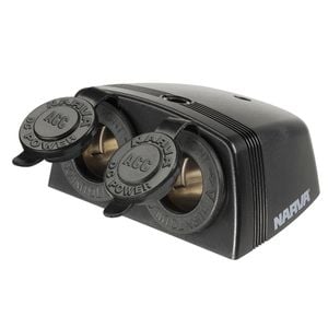 Narva 12/24V 20/10A Black Heavy-Duty Twin Surface Mount Accessory Sockets