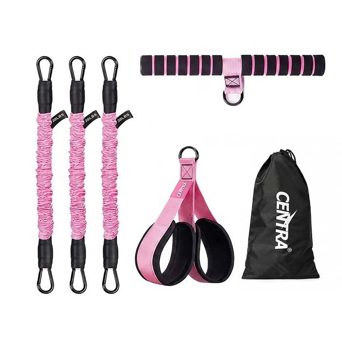 Centra Resistance Bands Set Foot Pedal 3 Tube Adjustable for Home Workout Pink
