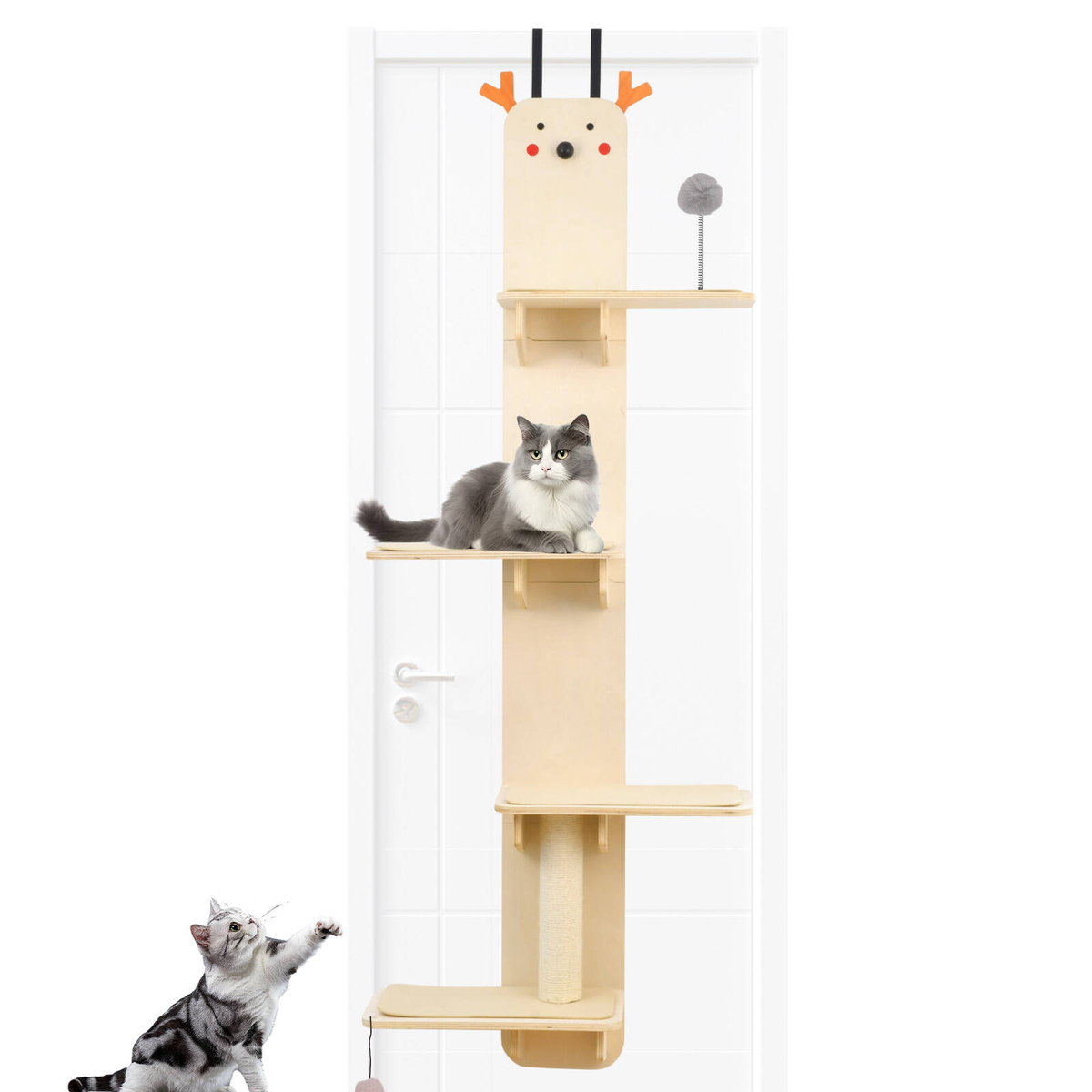 Advwin Door Mounted Cat Tree Hanging Multi-Level Cat Climber Wooden Cat ...