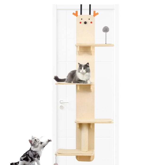 Advwin Door Mounted Cat Tree Hanging Multi-Level Cat Climber Wooden Cat Shelves& Ladder