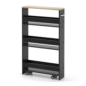 Costway 4-tier Slim Storage Cart Rolling Trolley Island Black