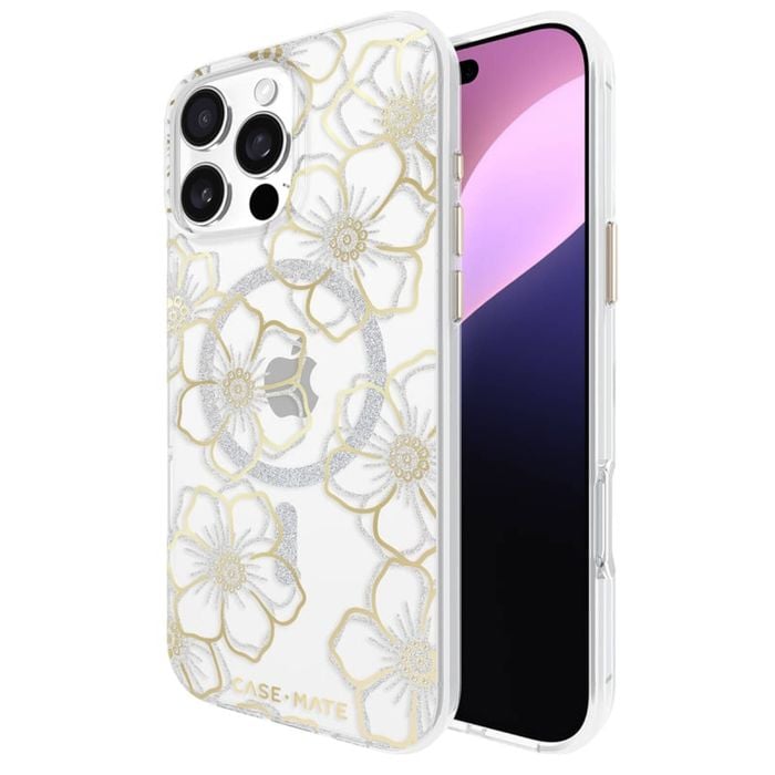 Case-mate Floral Gems Magsafe Case For Iphone 16 Pro Max | Sparkly Clear Gold