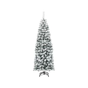 Costway 180cm PVC Pencil Christmas Tree Snow Flocked Hinged Pine Tree Home Decoration
