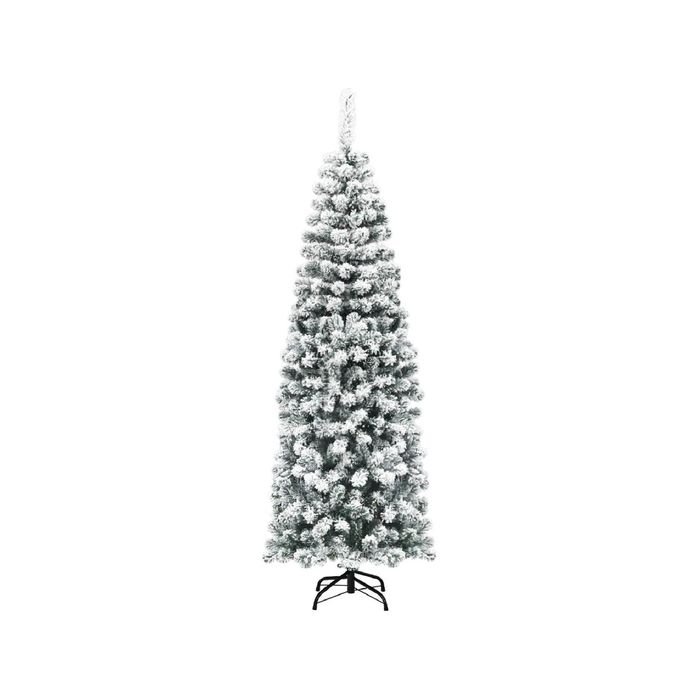 Costway 180cm PVC Pencil Christmas Tree Snow Flocked Hinged Pine Tree Home Decoration