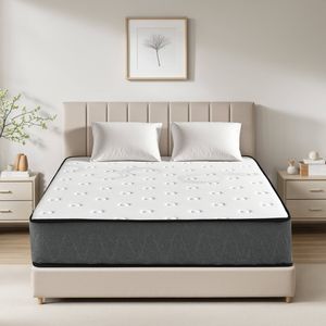 Ufurniture Double Mattress Soft Quilted Pillow Top Springs Memory Foam Bed Medium Firm 18CM White+Grey