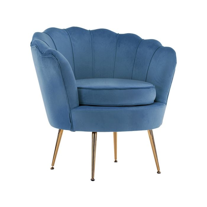 La Bella Shell Scallop Navy Blue Armchair Lounge Chair Accent Velvet