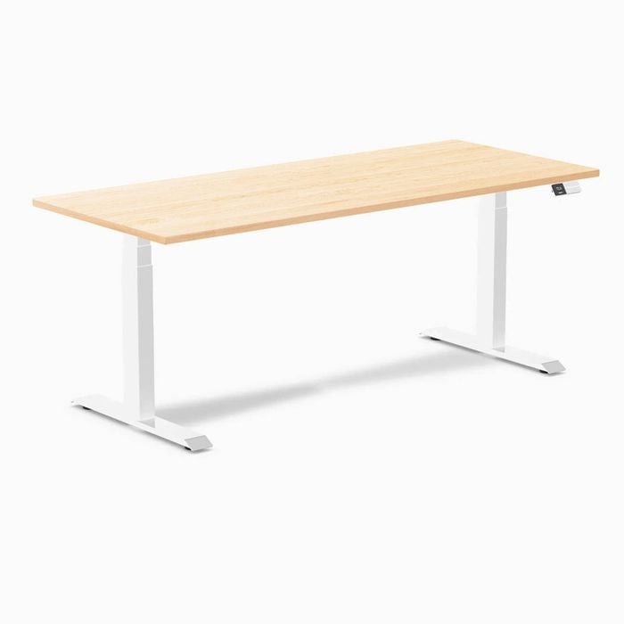 Desky Dual Sit To Stand Maple Hardwood Desk 180x75cm White Frame
