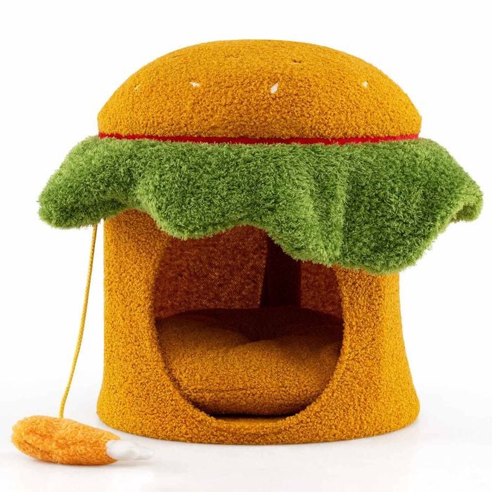 Costway Hamburger Cat Condo Pet Bed Cave Indoor Kitten House Orange