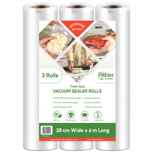 AUSPURE Vacuum Sealer Bags, 28cm x 6m, 3 Rolls for Food Storage