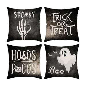 Catzon 4 Pcs Scary Throw Pillow Covers Linen Cushion Case for Decor 50X50cm