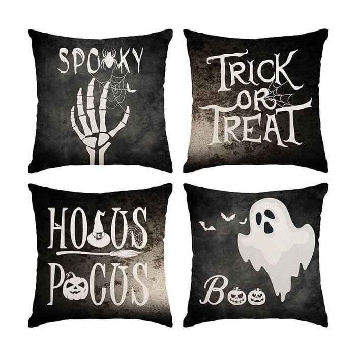 Catzon 4 Pcs Scary Throw Pillow Covers Linen Cushion Case for Decor 50X50cm