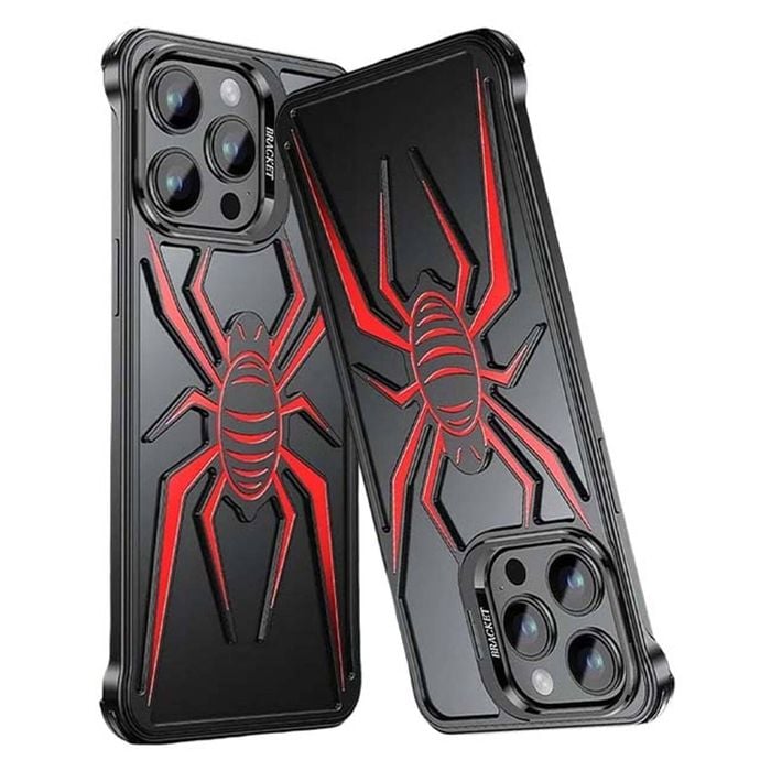Pop Phones Metal Spider Hollow Case (suits Iphone 15 Pro Max) - Black/red