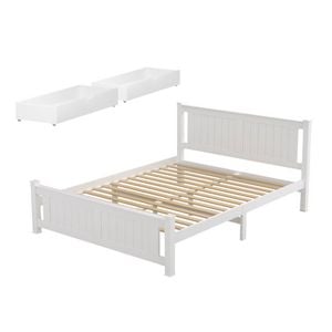Artiss Bed Frame Queen Size Wooden Platform With 2 Storage Drawers White Rio