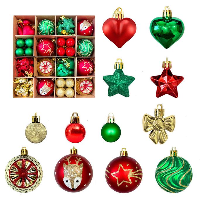 Catzon 64 Pcs Christmas Ornaments with Bow & Star & Heart Shaped Great for Holiday Party Decor-Set 10