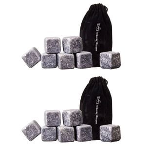 2x 9pc Bartender Whisky Cooling Rocks Set w/ Velvet Pouch